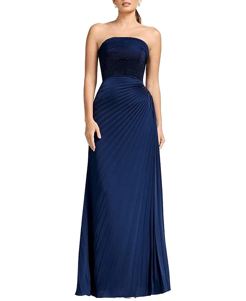 Dress the Population Kinley Strapless Pleated Satin Gown by Dress the Population