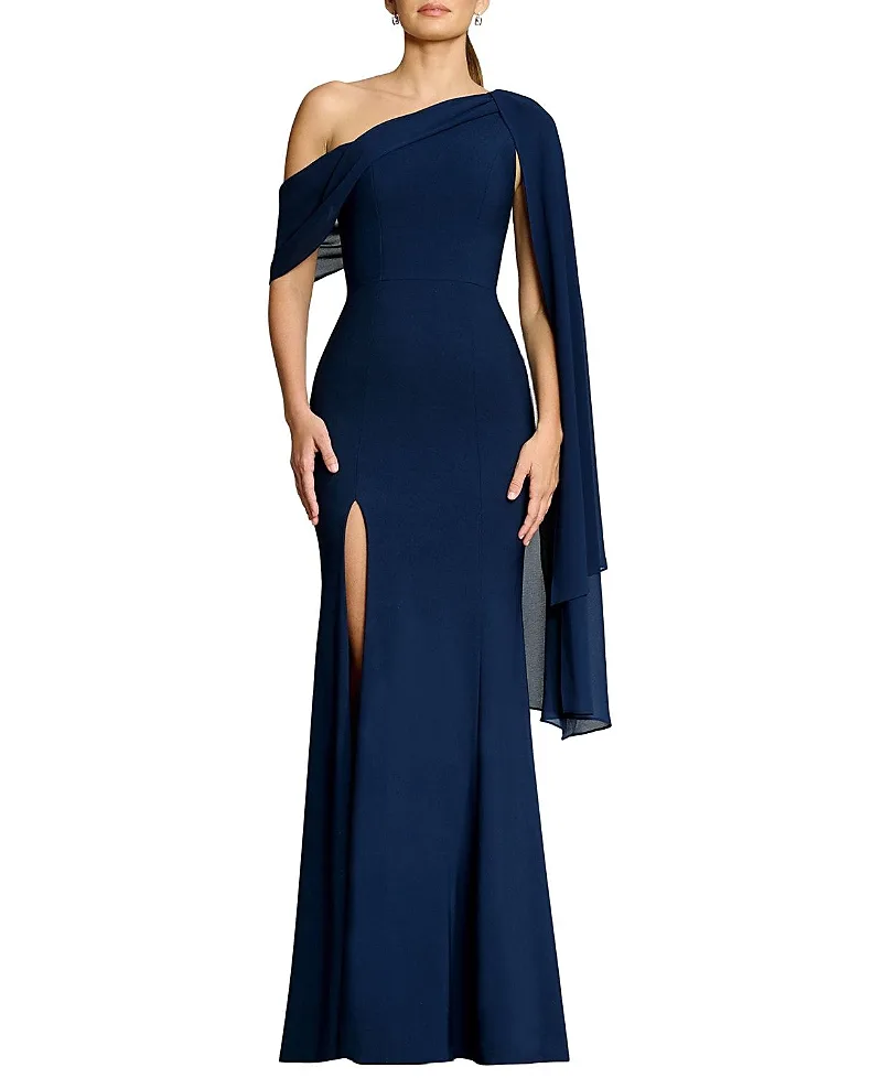 Dress the Population Sera One-Shoulder Draped Crepe Mermaid Gown