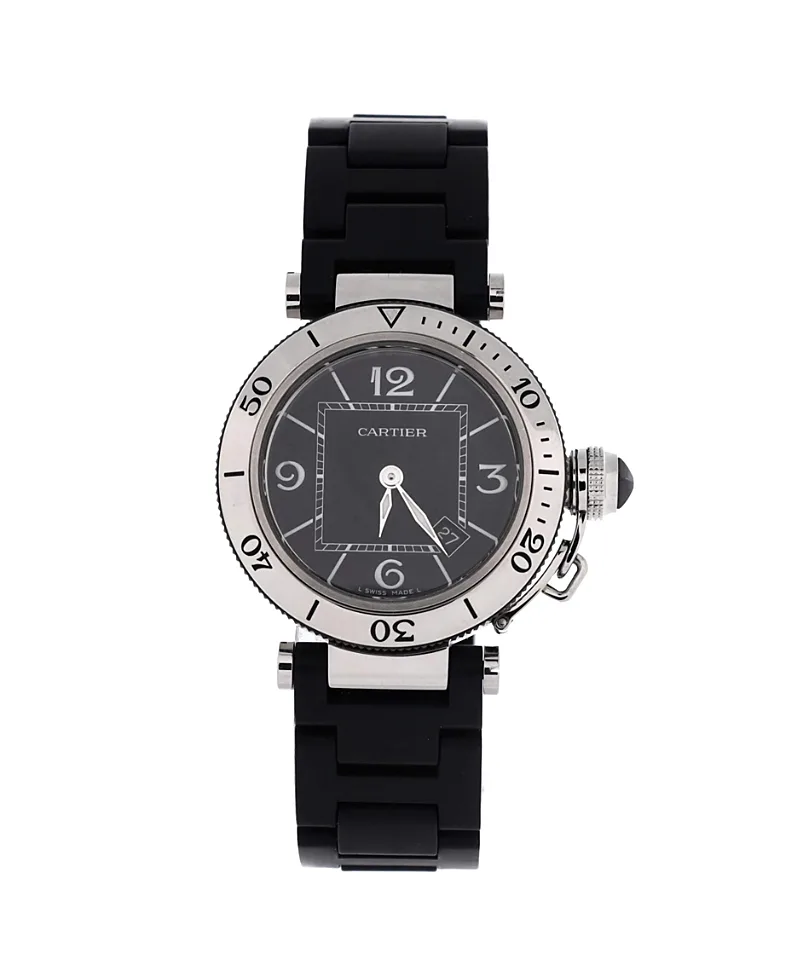 Pre-Owned Cartier Pasha Seatimer Quartz Watch in Stainless Steel and Rubber 33mm by Cartier's