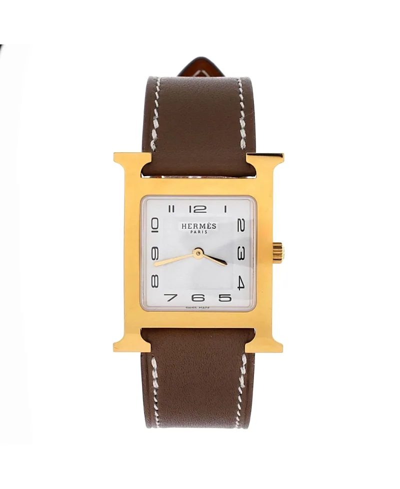 Pre-Owned Hermes Heure H Quartz Watch in Stainless Steel and Leather 26mm by Hermes