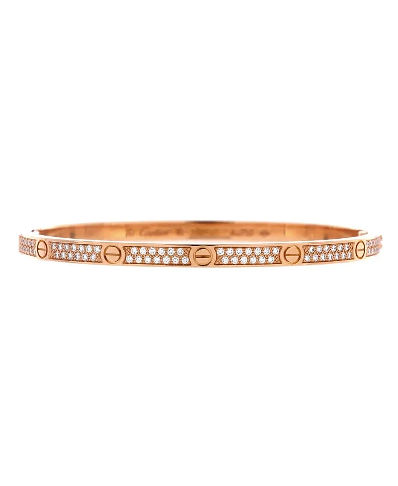 Pre-Owned Cartier Small Love Bracelet 18K Rose Gold with Pave Diamonds