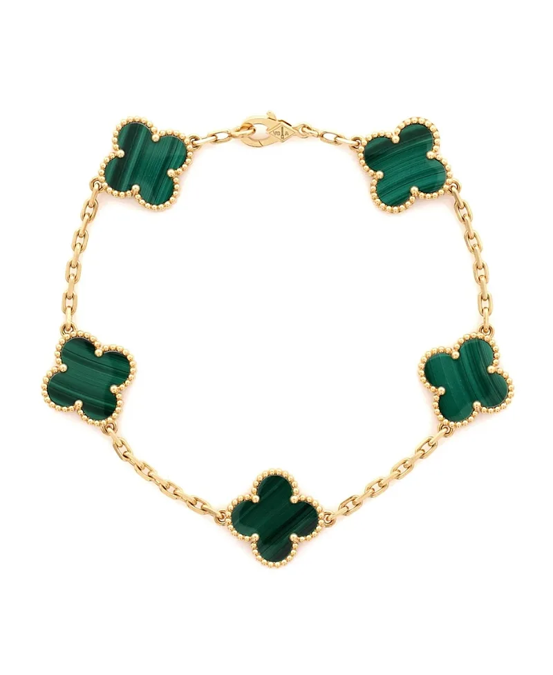Pre-Owned Van Cleef & Arpels Vintage Alhambra 5 Motifs Bracelet 18K Gold and Malachite by Pre-owned Van Cleef & Arpels