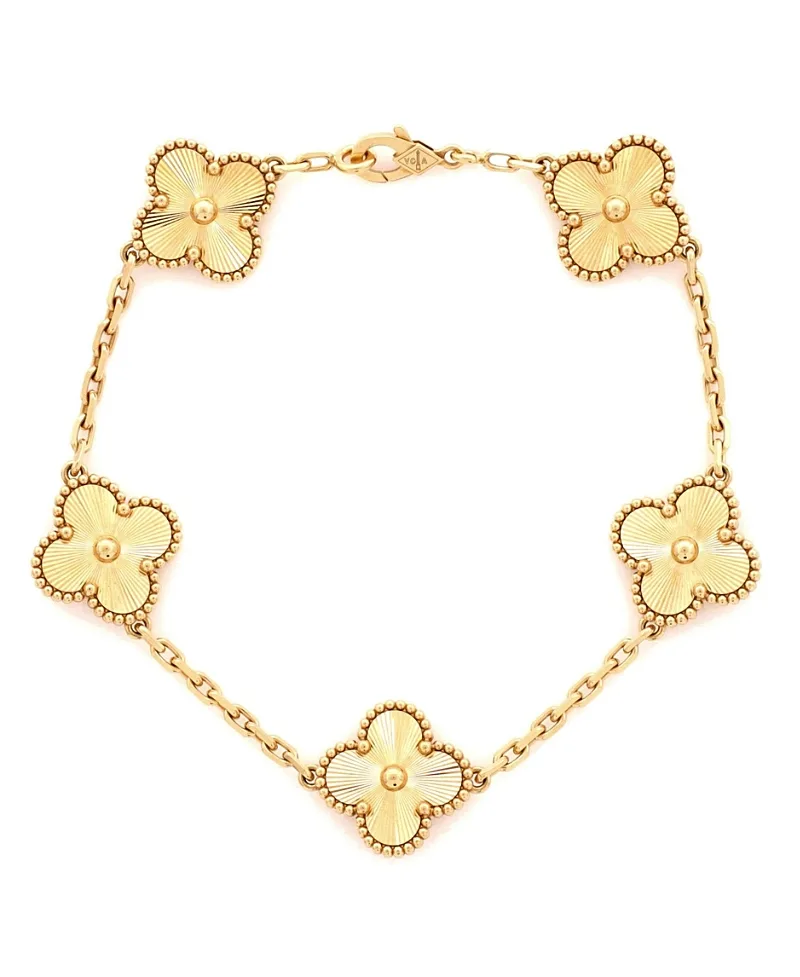Pre-Owned Van Cleef & Arpels Vintage Alhambra 5 Motifs Bracelet Guilloche 18K Gold by Pre-owned Van Cleef & Arpels
