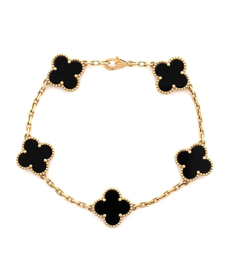 Pre-Owned Van Cleef & Arpels Vintage Alhambra 5 Motifs Bracelet 18K Gold and Onyx by Pre-owned Van Cleef & Arpels