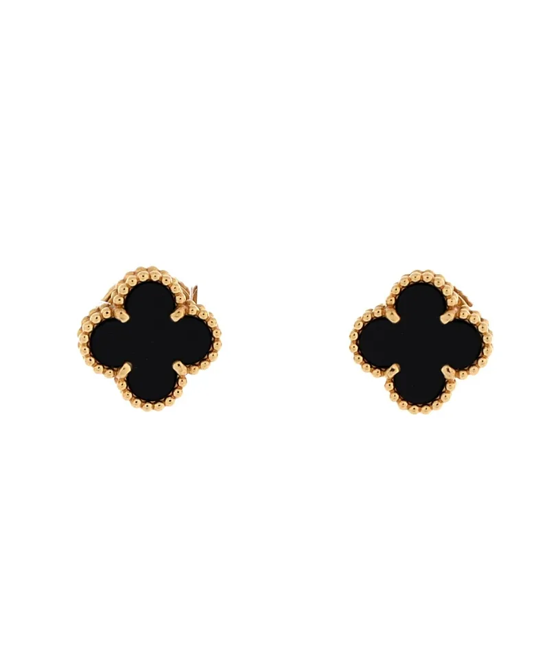 Pre-Owned Van Cleef & Arpels Sweet Alhambra Stud Earrings 18K Gold and Onyx by Pre-owned Van Cleef & Arpels