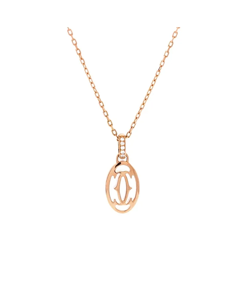 Pre-Owned Cartier Double C De Cartier Pendant Necklace 18K Rose Gold with Diamonds, 16" by Cartier's