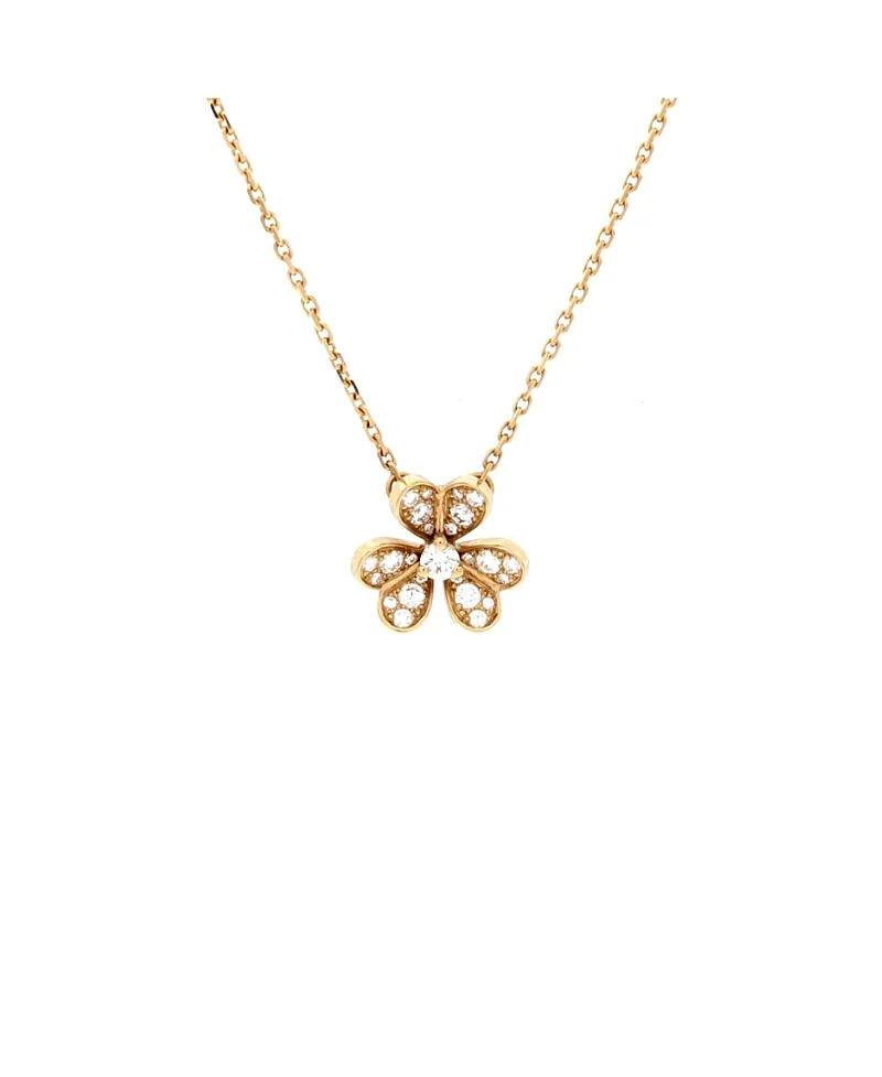 Pre-Owned Van Cleef & Arpels Mini Frivole Pendant Necklace 18K Gold with Pave Diamonds, 15.75"