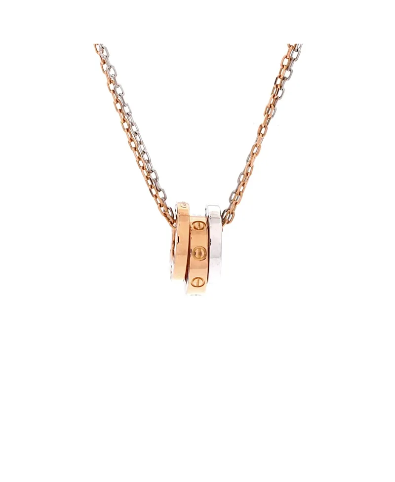 Pre-Owned Cartier Love 3 Ring Pendant Necklace 18K Rose Gold and 18K White Gold with 6 Diamonds, 16" by Cartier's