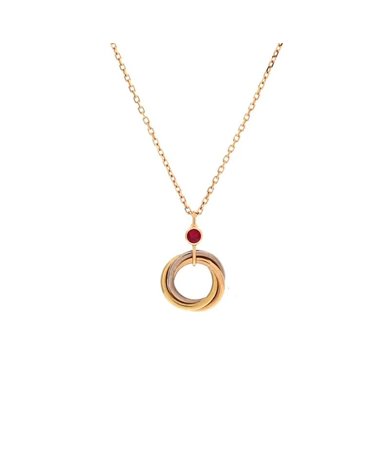 Pre-Owned Cartier Trinity Pendant Necklace 18K Tricolor Gold and Ruby, 15" by Cartier's