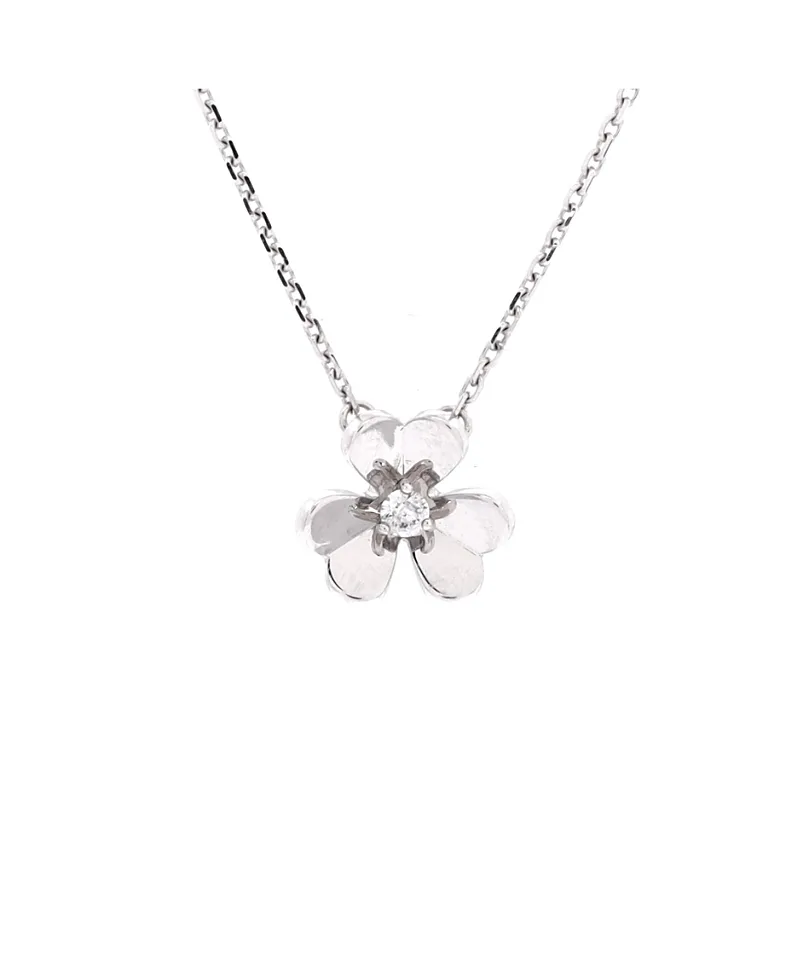 Pre-Owned Van Cleef & Arpels Mini Frivole Pendant Necklace 18K White Gold and Diamond,.6" by Pre-owned Van Cleef & Arpels