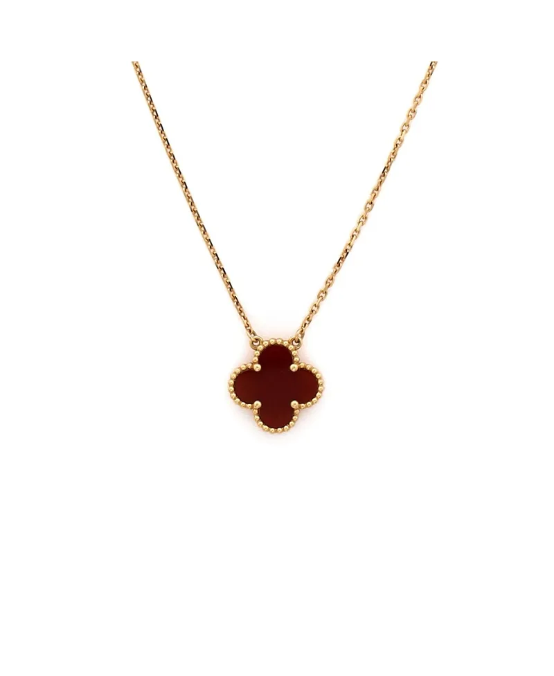 Pre-Owned Van Cleef & Arpels Vintage Alhambra Pendant Necklace 18K Gold and Carnelian, 16.5"