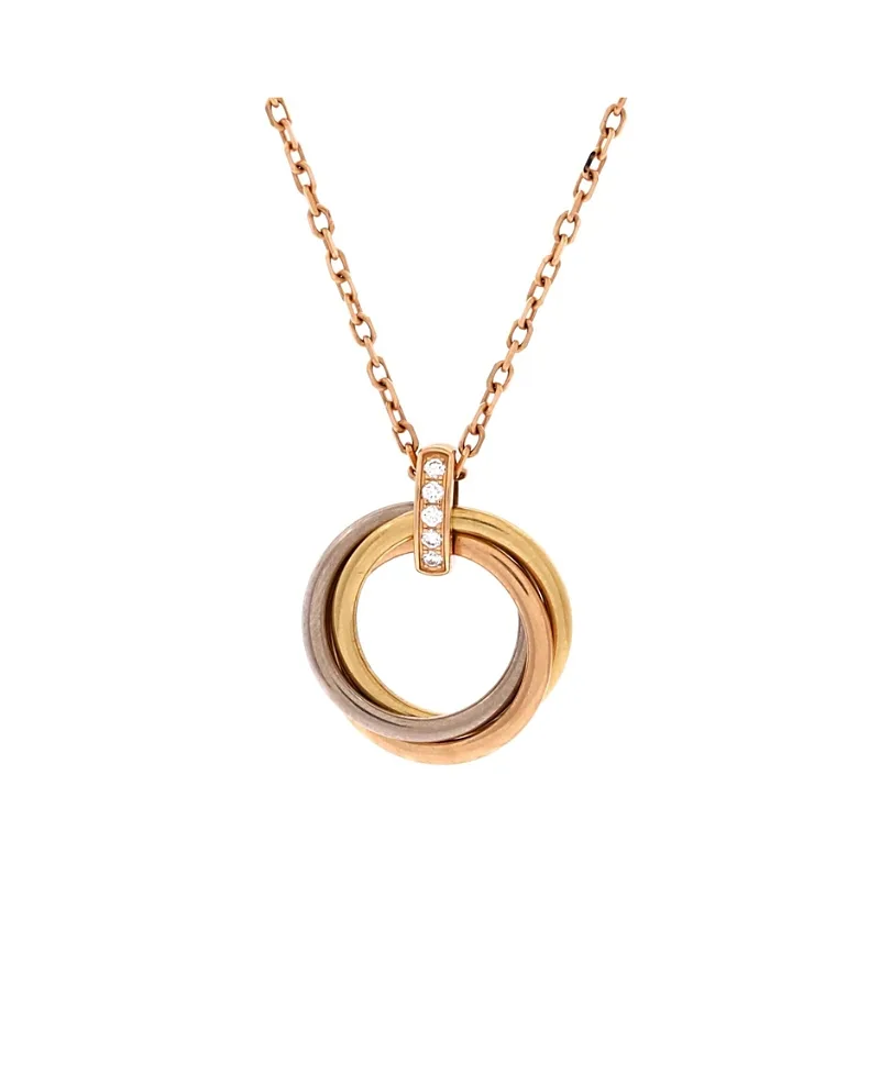 Pre-Owned Cartier Trinity Pendant Necklace 18K Tricolor Gold and Diamonds, 15.75" by Cartier's
