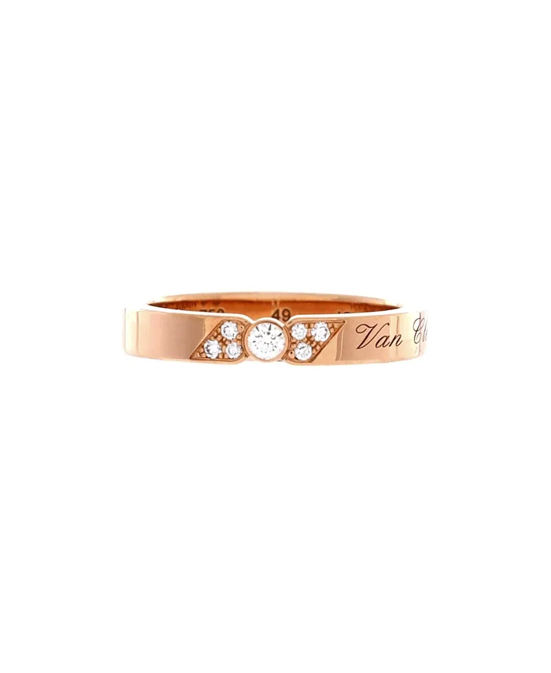 Pre-Owned Van Cleef & Arpels 3mm Toujours Signature Etoiles Wedding Band Ring 18K Rose Gold and Diamonds by Pre-owned Van Cleef & Arpels
