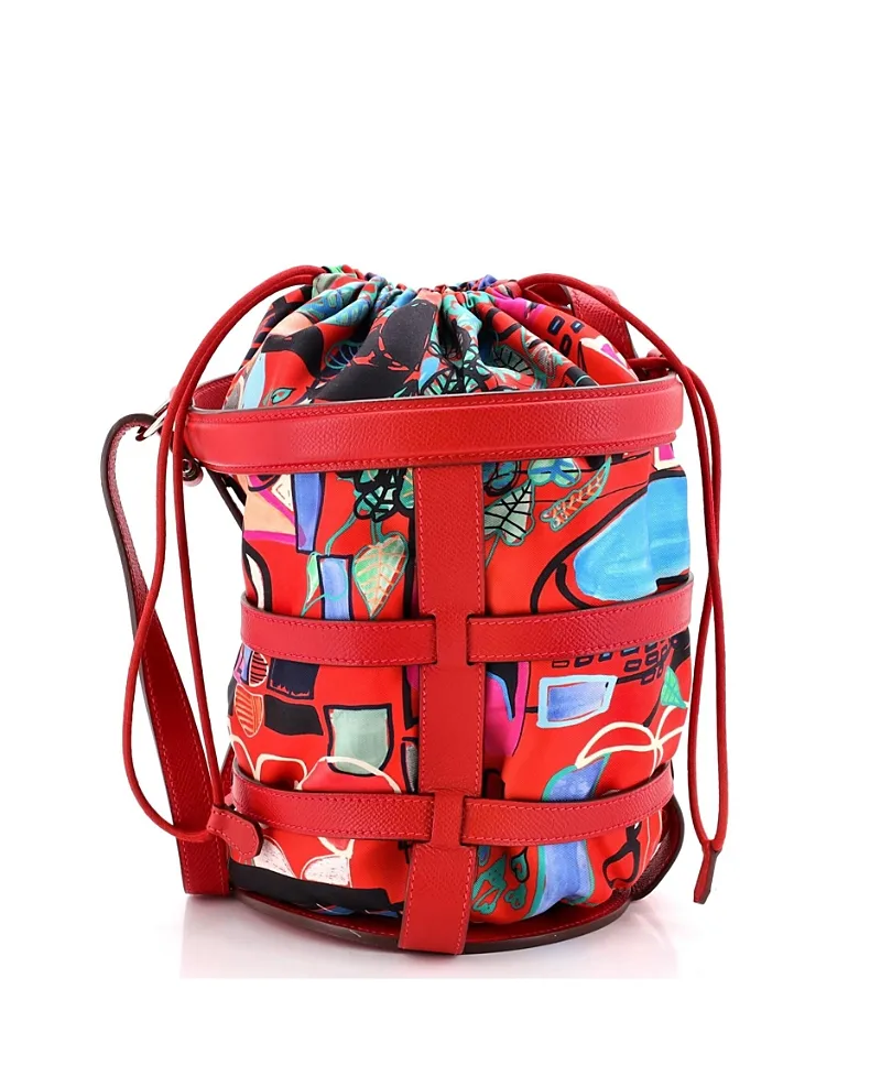 Pre-Owned Hermes Musardine Bucket Bag Printed Silk with Leather by Hermes