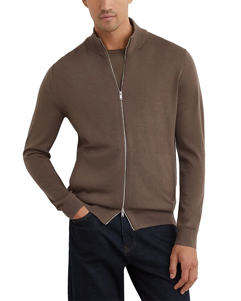 Hampshire Wool Slim Zip Cardigan Sweater by Reiss