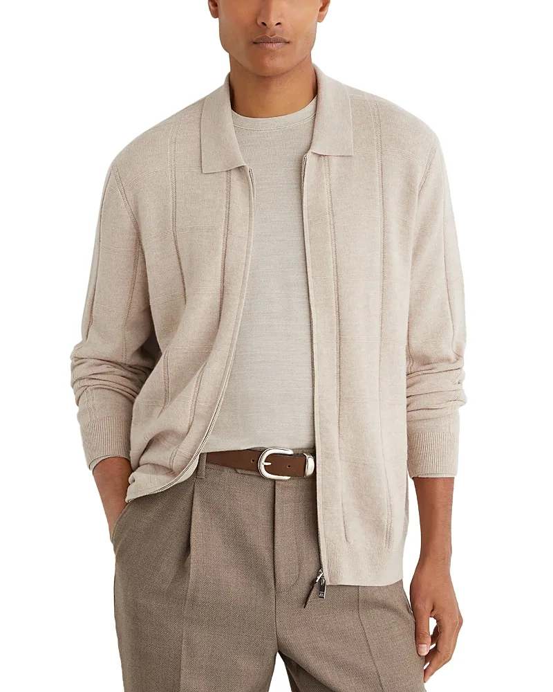 Martindale Wool Zip Check Cardigan Sweater by Reiss