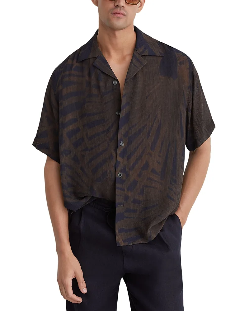 Shindora Palm Print Cuban Collar Shirt by Reiss