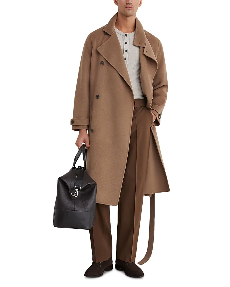 Selation Wool Blend Tie Waist Long Overcoat by Reiss