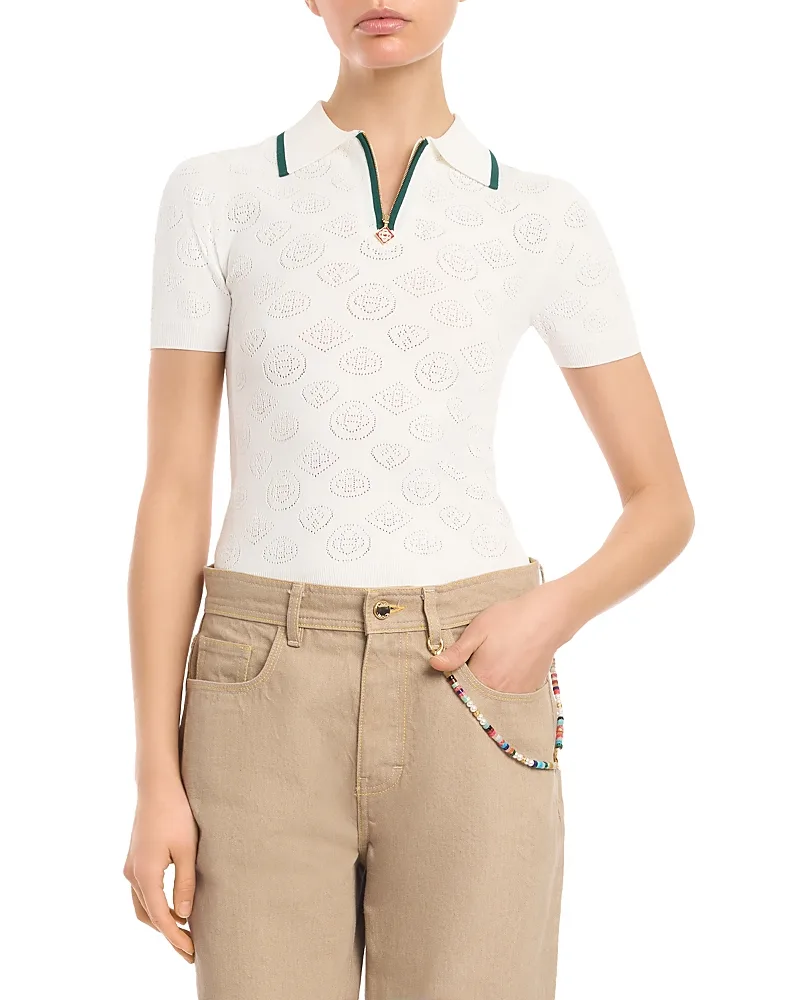 Pointelle Monogram Half Zip Polo Shirt by Casablanca