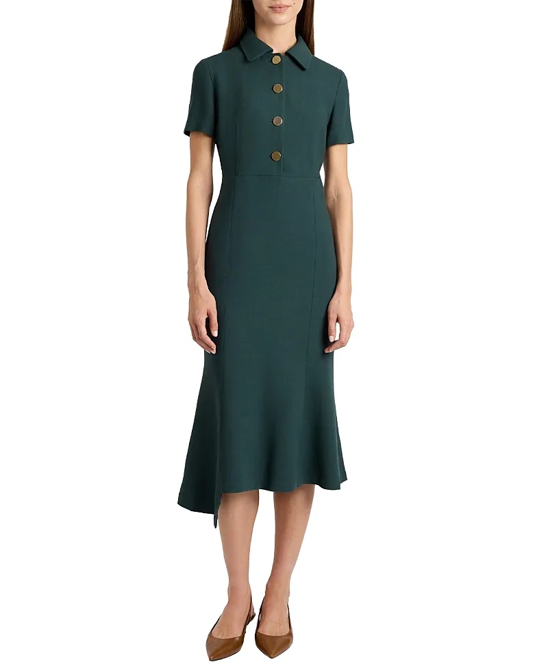 Sahara Short Sleeve Asymmetric Midi Twill Dress by Santorelli