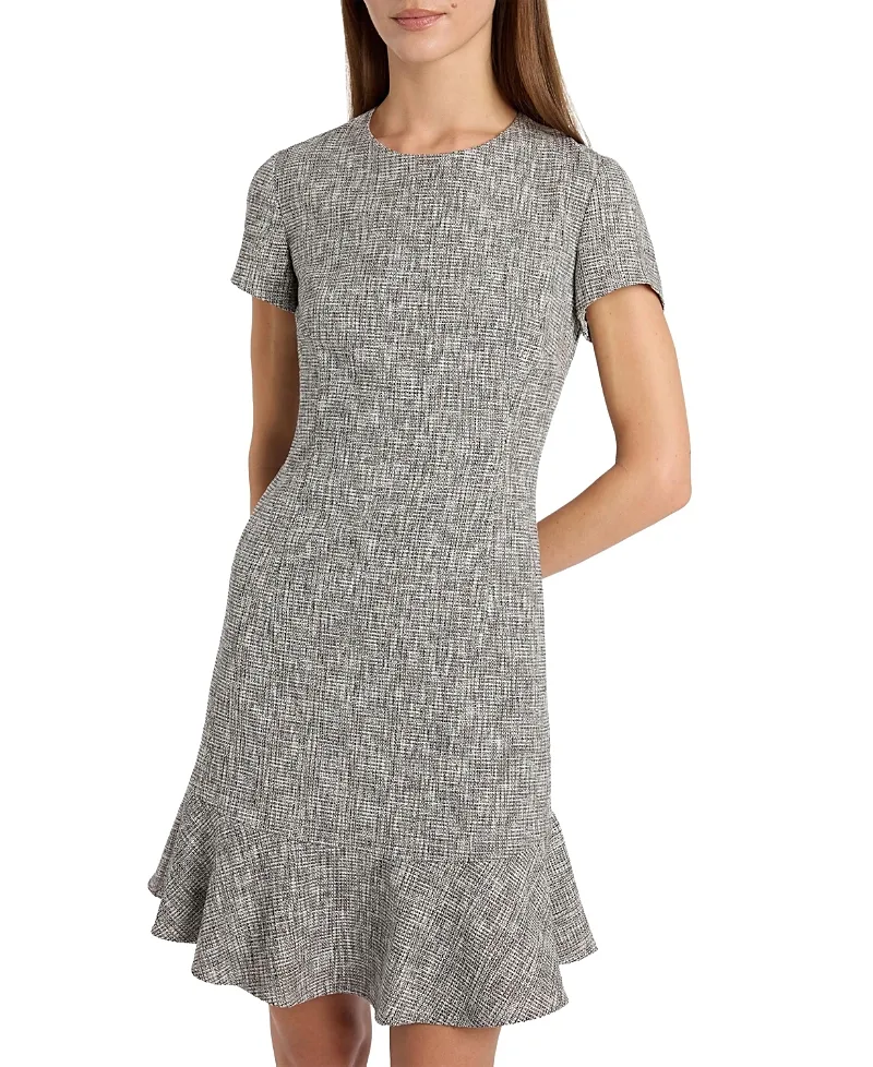 Moira Cap Sleeve Flounce Dress in Soft Boucle by Santorelli