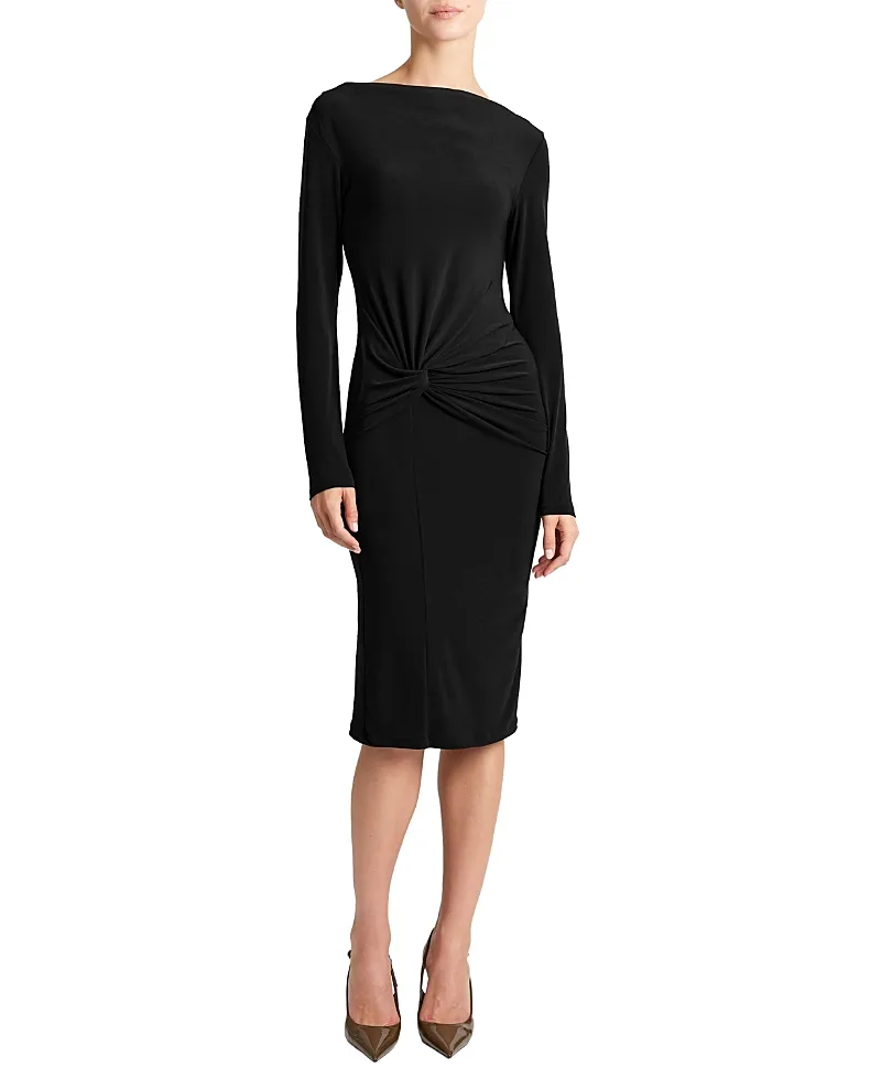 Keegan Draped Knot Long Sleeve Jersey Dress by Santorelli
