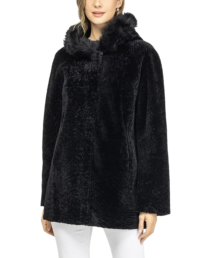 Reversible Textured Shearling Lamb Parka with Merinillo Shearling Lamb Hood Trim by Gorski