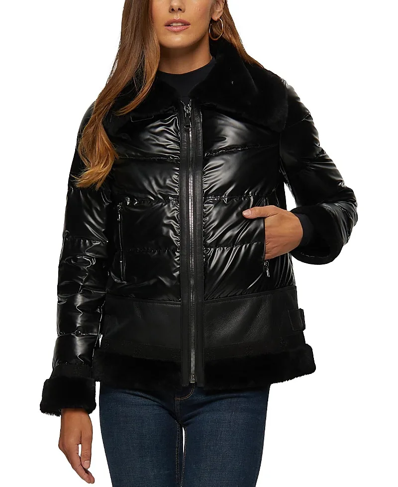 Quilted Jacket with Merino Shearling Lamb Trim by Gorski