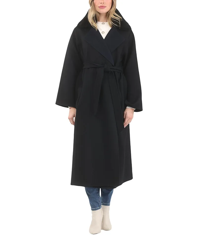 Reversible Coat Crafted From Loro Piana with Detachable Select Shearling Lamb Collar and Belt by Gorski