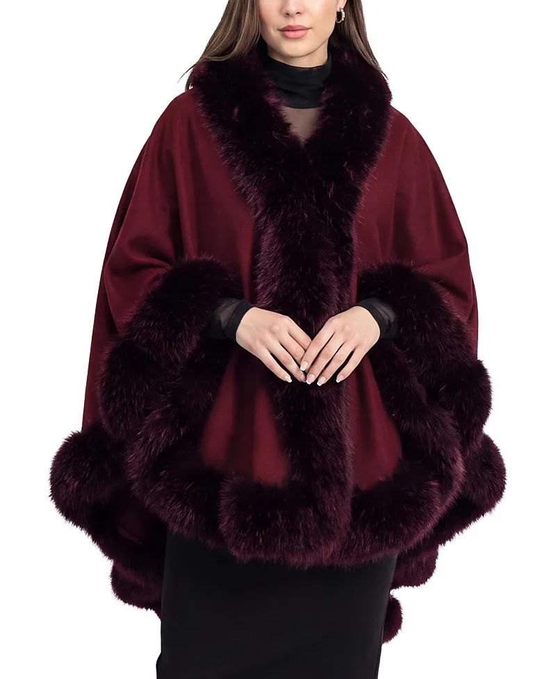 Cashmere & Wool Blend Cape with Faux Fur Fox Trim by Lyla Grant