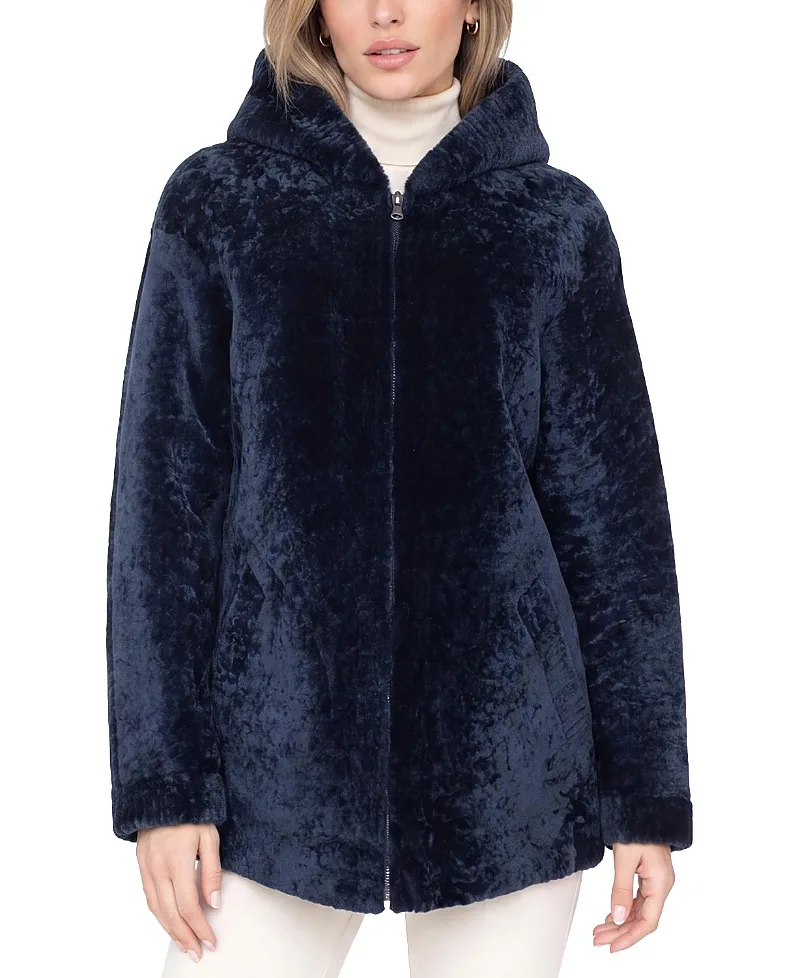Textured Reversible Shearling Lamb Zip Parka by Gorski