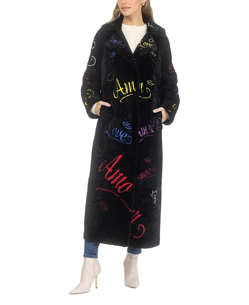 Select Shearling Lamb Embroidered Love Coat by Gorski
