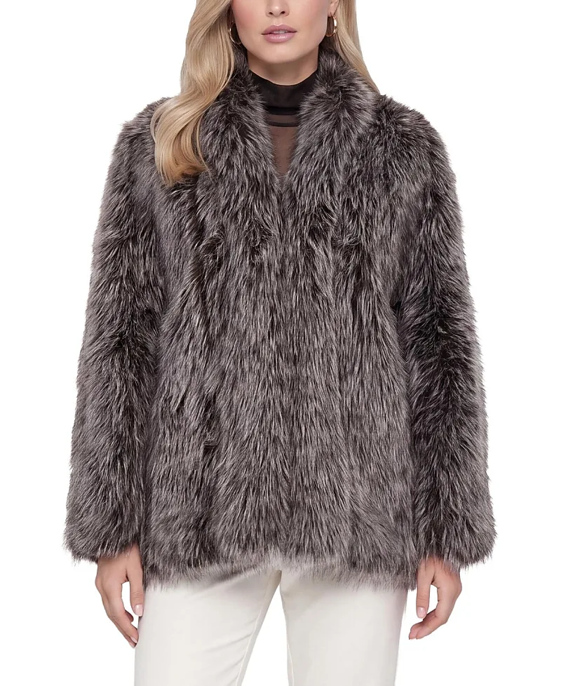 Faux Fur Fox Jacket, Tuxedo Collar by Lyla Grant
