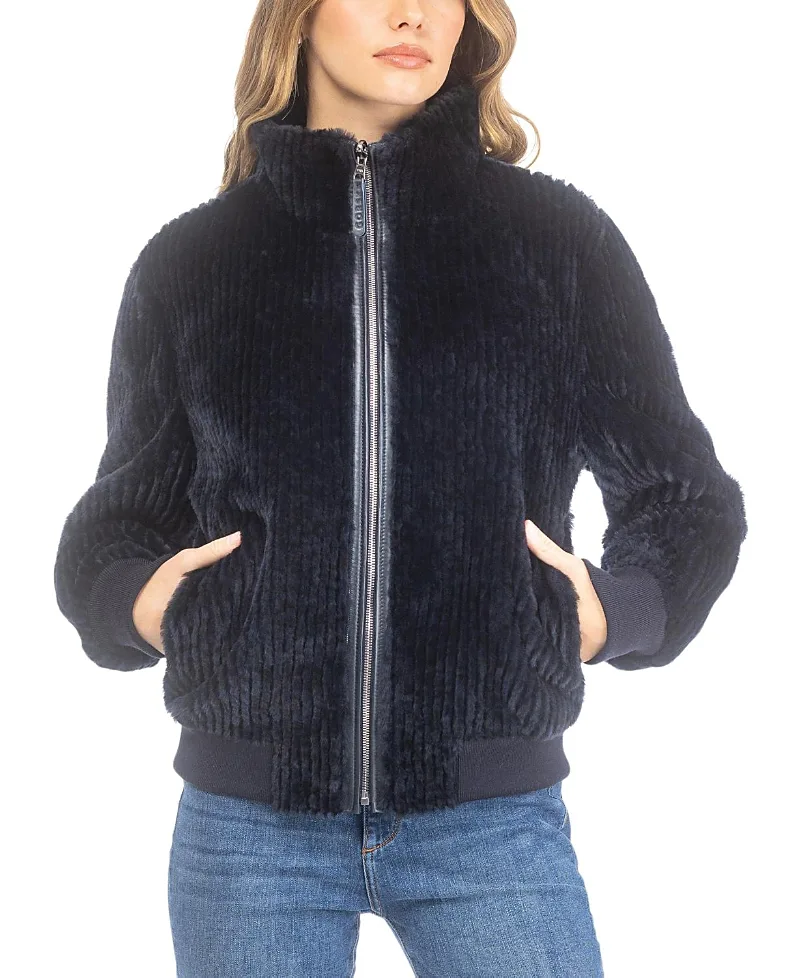Reversible Select Grooved Shearling Lamb Insignia Bomber Jacket by Gorski