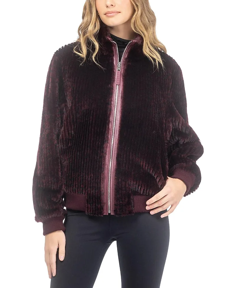 Reversible Select Grooved Shearling Lamb Insignia Bomber Jacket