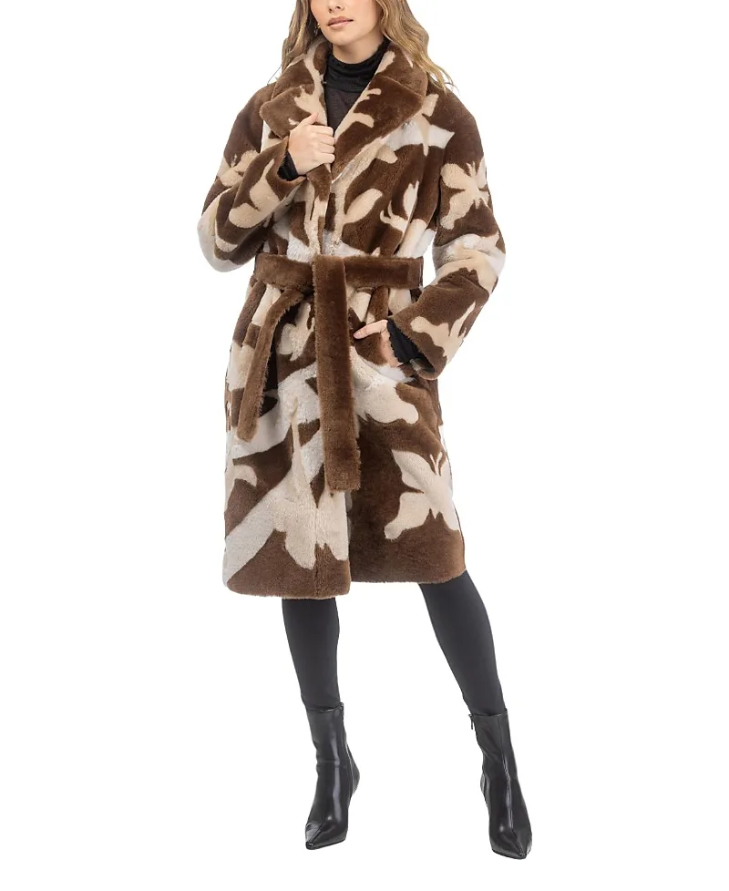 Reversible Merino Shearling Lamb Short Coat with Butterfly Intarsia and Belt by Gorski
