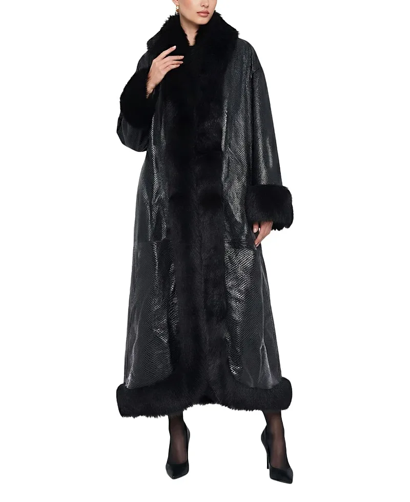 Python Embossed Nappa Leather Coat with Merinillo Shearling Lamb Trim by Gorski