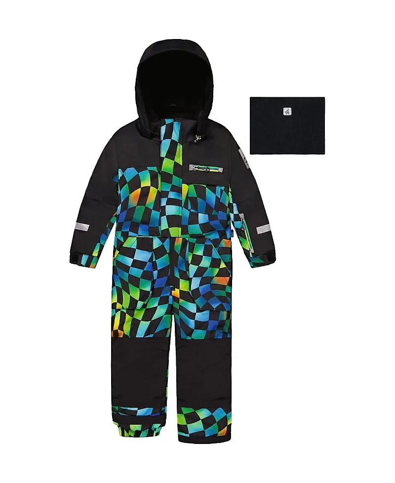 Play Checkered Detachable Hood Fleece Neckwarmer One Piece Snowsuit by Deux Par Deux