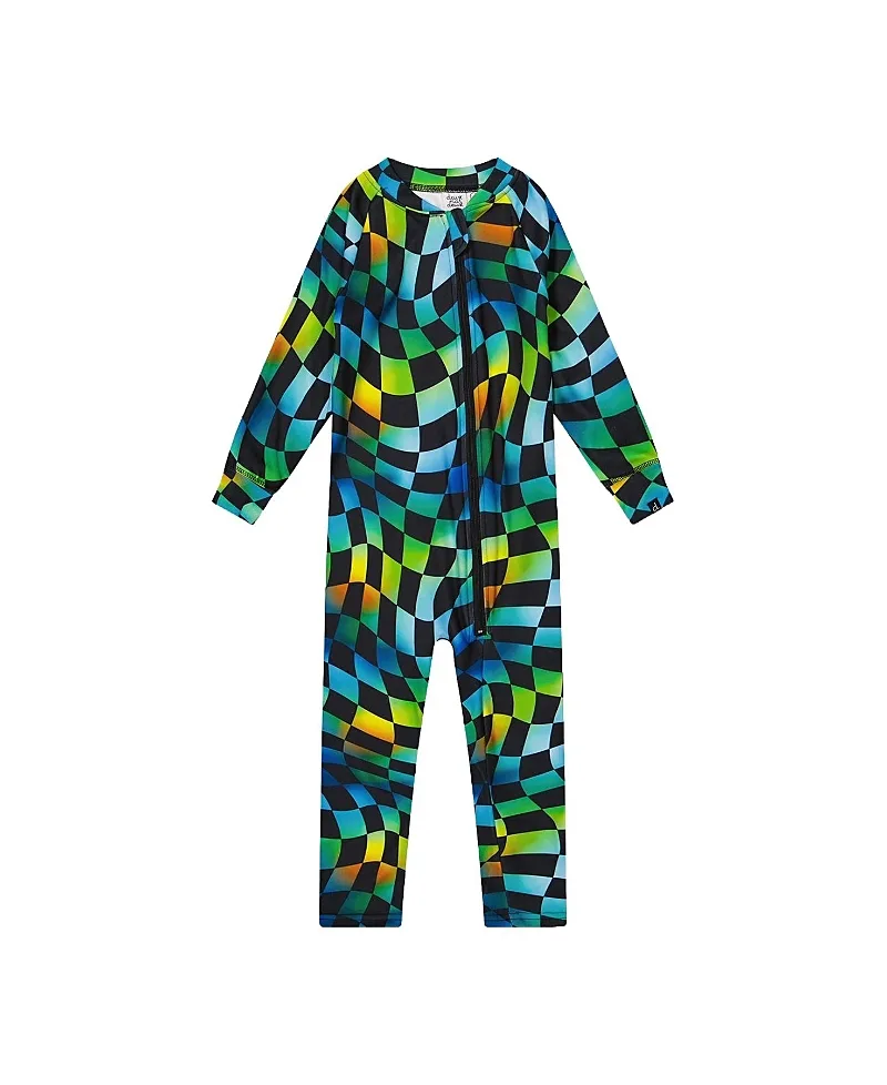 One Piece Checkered Fleece Asymmetric Zip Thermal Underwear by Deux Par Deux