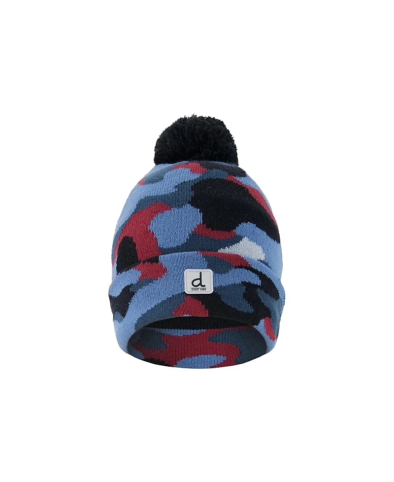 Winter Camouflage Jacquard Snug Fit Knit Hat with Pompom by Deux Par Deux