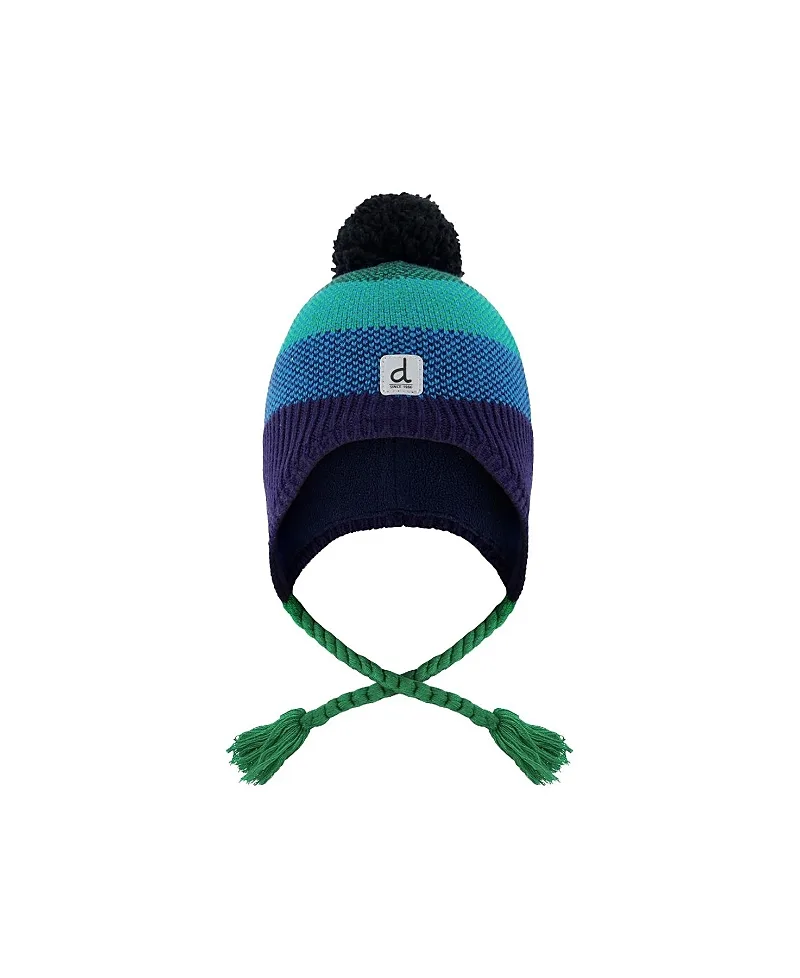 Winter Ombre Stripe Fleece Lined Peruvian Knit Hat with Pompom by Deux Par Deux