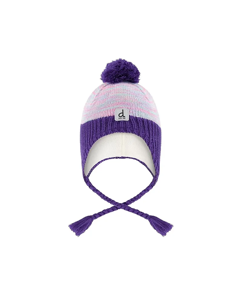 Peruvian Striped Fleece-Lined Earflap Knit Hat with Pompom by Deux Par Deux