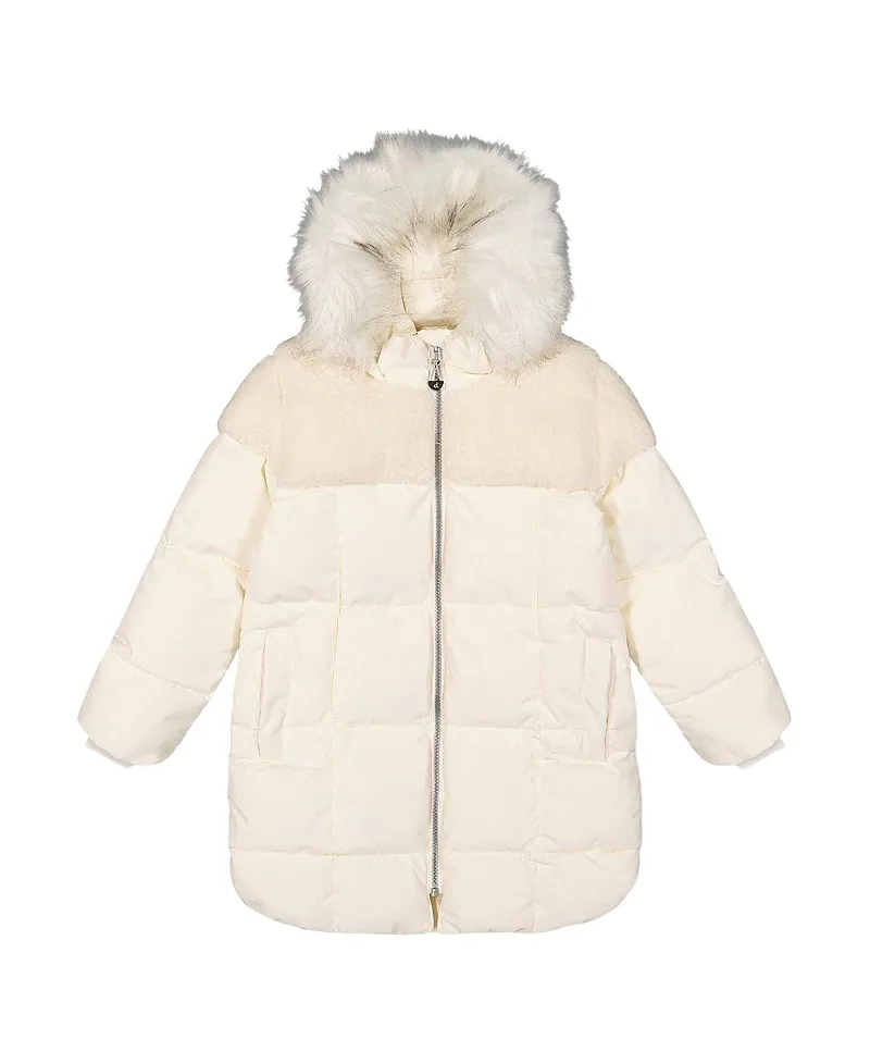 Long Fleece Lined Faux Fur Hood Winter Puffer Coat by Deux Par Deux