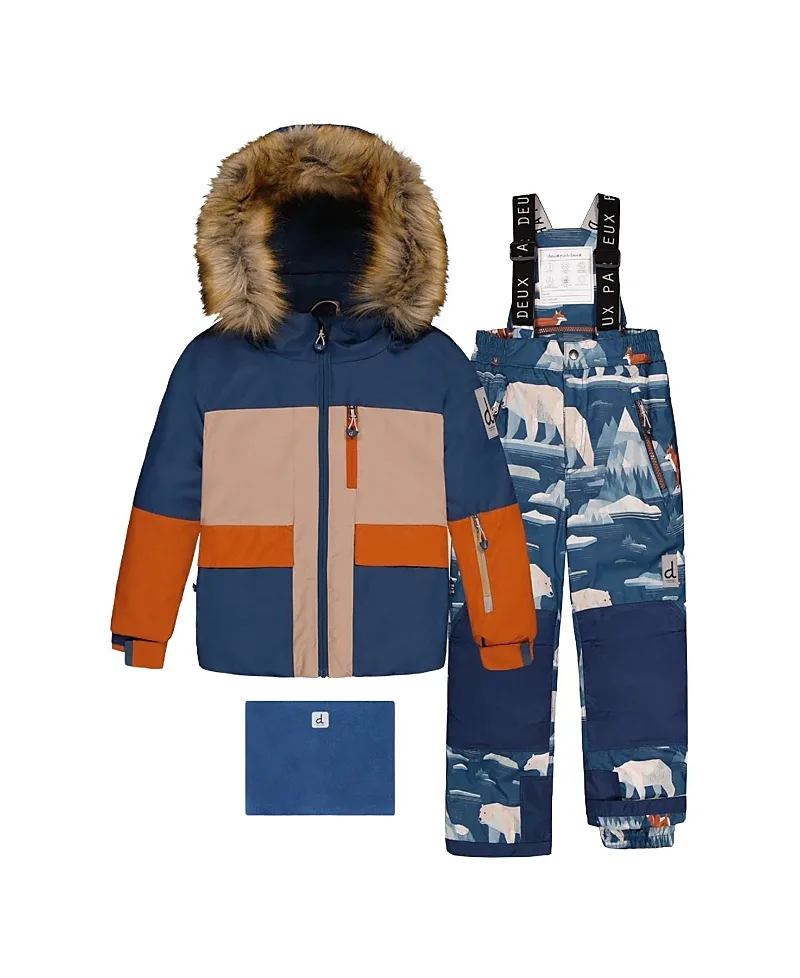 Play Fleece Hood Jacket & Bear Pants Two Piece Snowsuit by Deux Par Deux