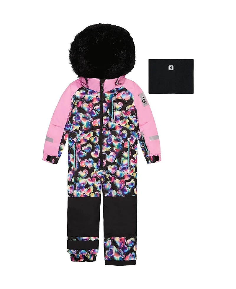 Play Heart Faux Fur Hood & Expandable Sleeve One Piece Snowsuit by Deux Par Deux
