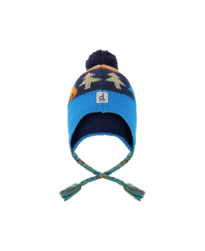 Winter Dinosaur Fleece Lined Peruvian Knit Hat with Pompom by Deux Par Deux