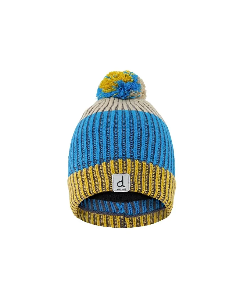 Winter Stripe Ribbed Cuff Knit Hat with Pompom by Deux Par Deux