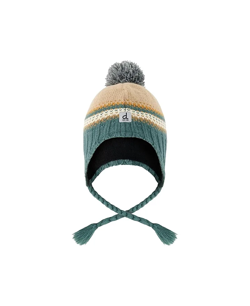 Winter Chevron Jacquard Earflap Peruvian Knit Hat with Pompom by Deux Par Deux