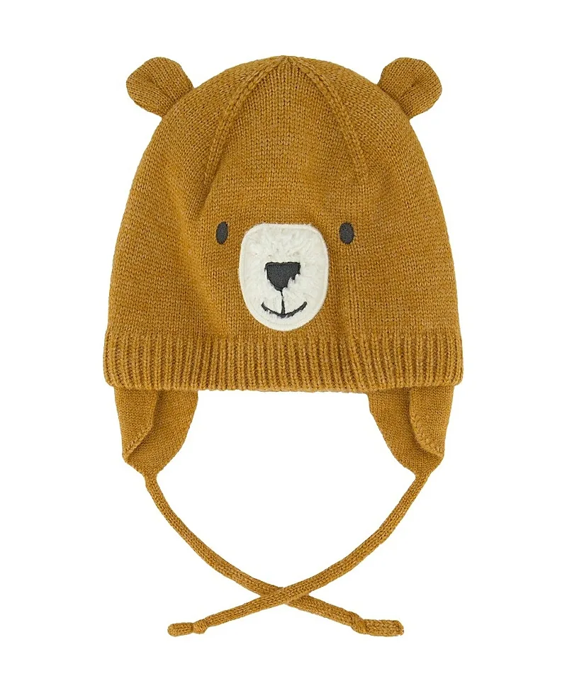 Bear Face Fleece Lined Ear Flap Winter Knit Hat by Deux Par Deux