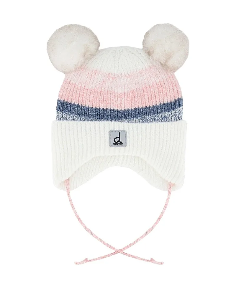 Striped Fleece Lined Pompom Ear Flap Winter Knit Hat by Deux Par Deux
